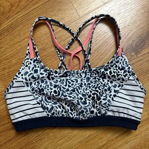 Athleta Fully Focused Powervita Sport Bra Pink Leopard Print S